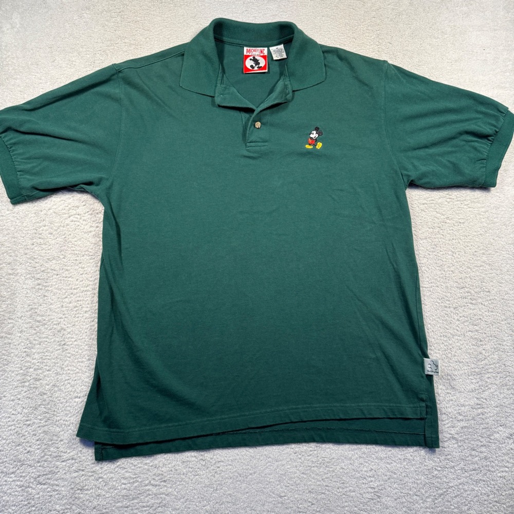 Vintage 90s Mickey Inc. Polo Shirt Embroidered Disney Embroidered Green Cotton M